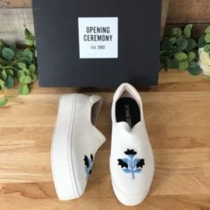 Opening Ceremony Cici Embroidered Platform Sneaker, Size 39 EU - White