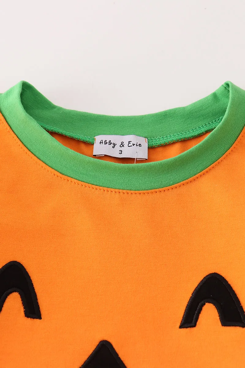 Orange Halloween Embroidery Boy Pajamas Set