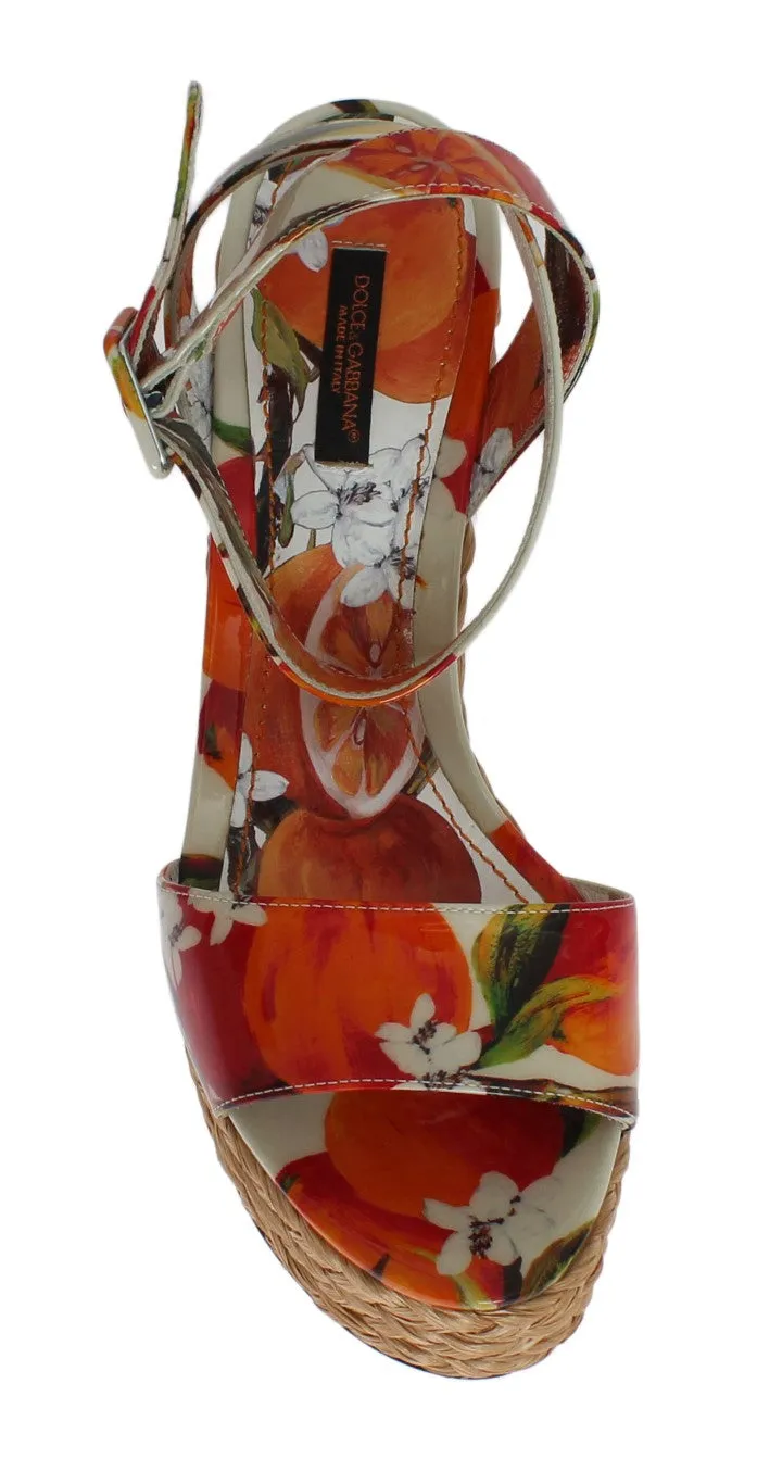 Orange Leather Straw Platform Sandals