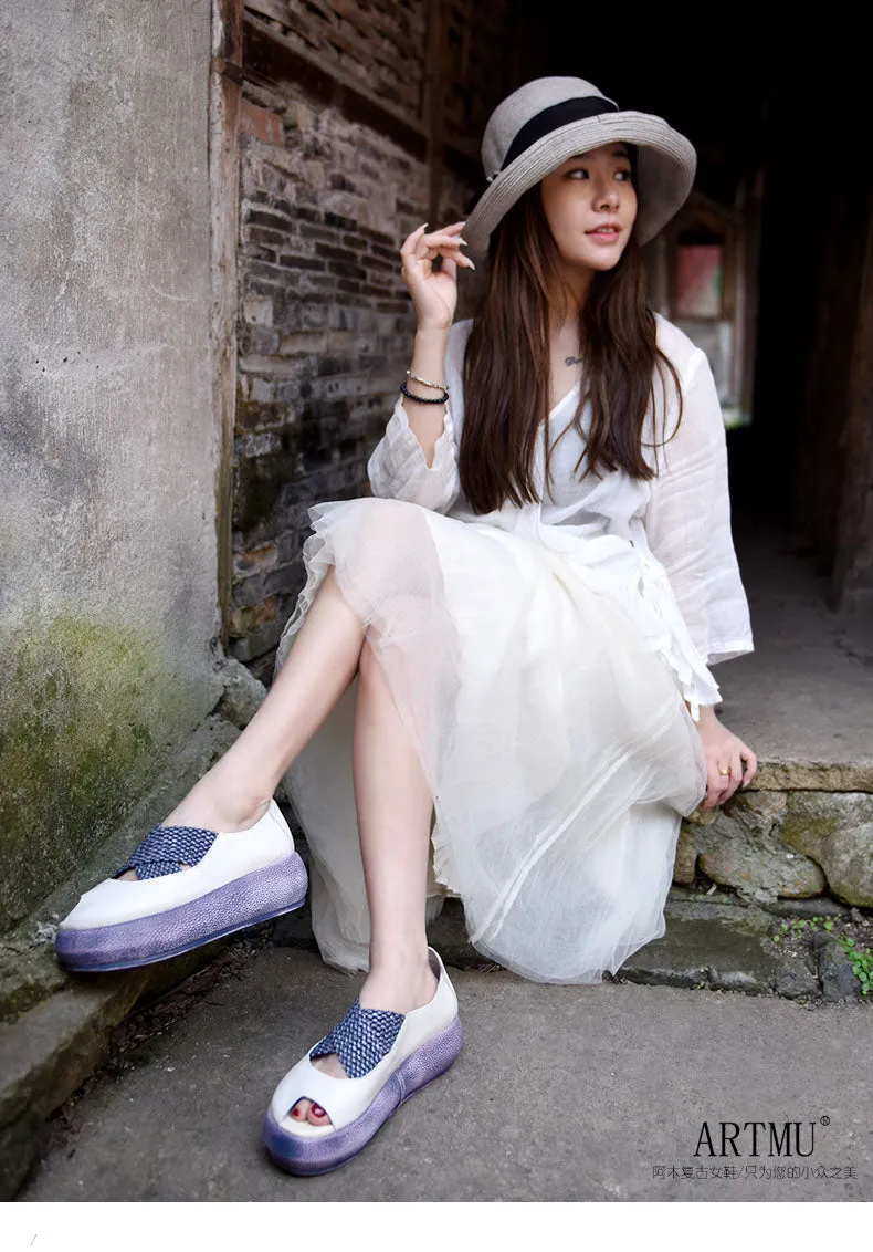 Origional Wedge Heels Platform Women Shoes Peep-toe Sandals Genuine Leather Handmade Shallow Mouth Shoes New