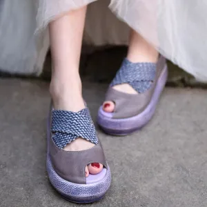 Origional Wedge Heels Platform Women Shoes Peep-toe Sandals Genuine Leather Handmade Shallow Mouth Shoes New