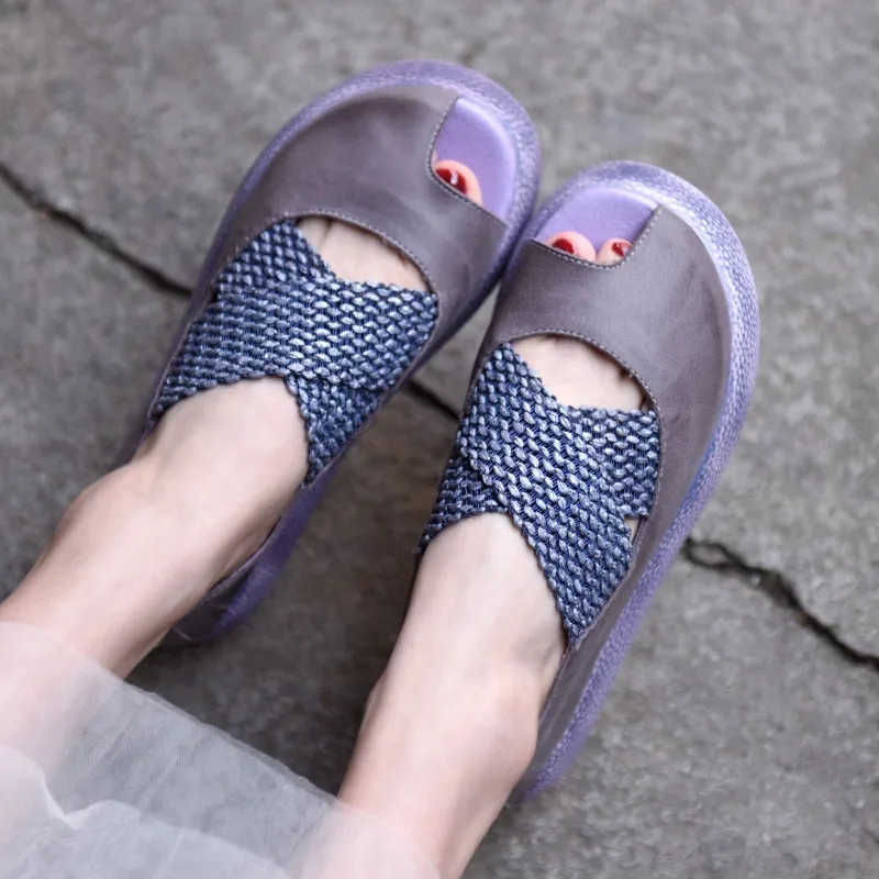 Origional Wedge Heels Platform Women Shoes Peep-toe Sandals Genuine Leather Handmade Shallow Mouth Shoes New