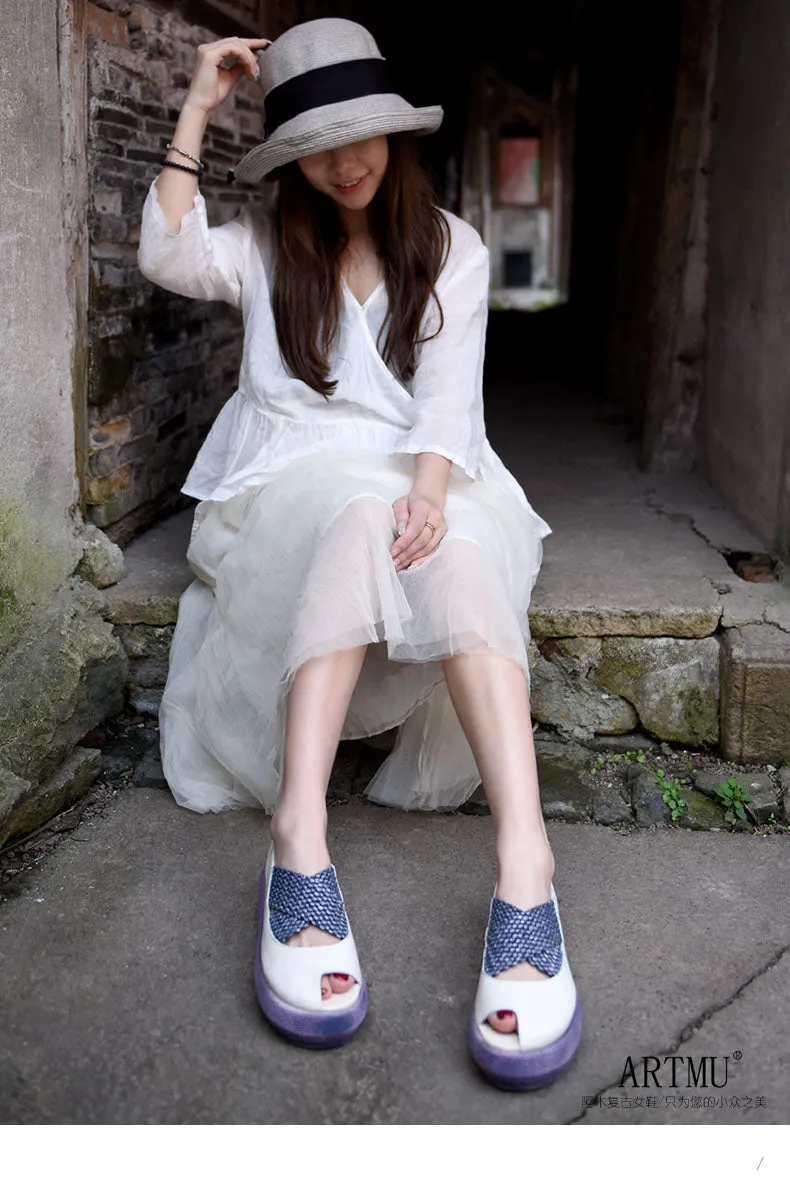 Origional Wedge Heels Platform Women Shoes Peep-toe Sandals Genuine Leather Handmade Shallow Mouth Shoes New