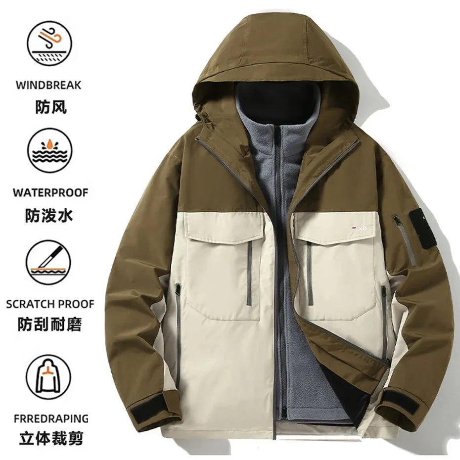 Outdoor Camp Jacket Men Waterproof Windbreaker Jacket Coat 12XL Plus Size Autumn Winter Travel Jacket Removable Liner