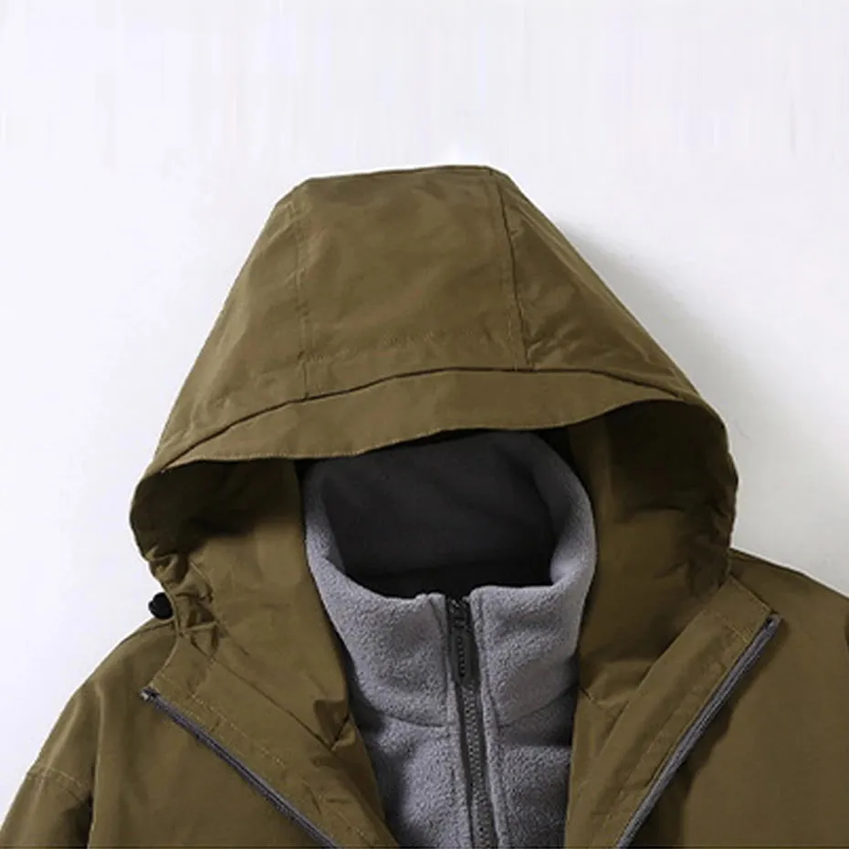 Outdoor Camp Jacket Men Waterproof Windbreaker Jacket Coat 12XL Plus Size Autumn Winter Travel Jacket Removable Liner