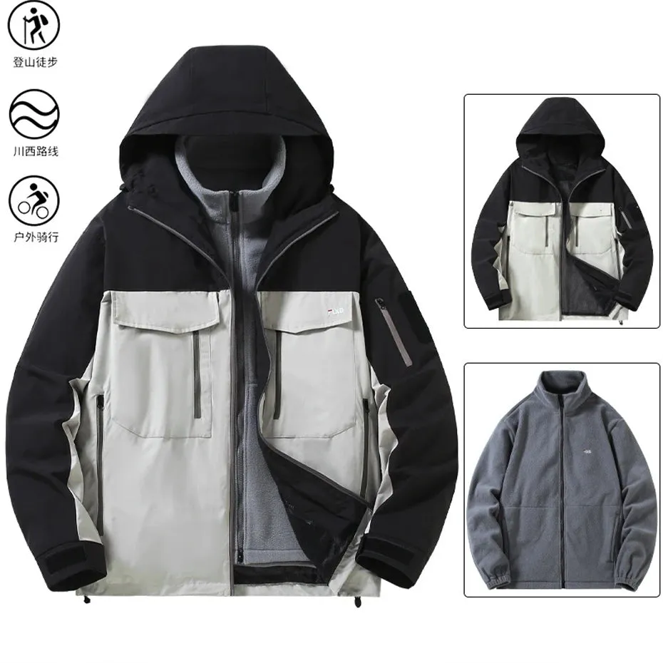Outdoor Camp Jacket Men Waterproof Windbreaker Jacket Coat 12XL Plus Size Autumn Winter Travel Jacket Removable Liner