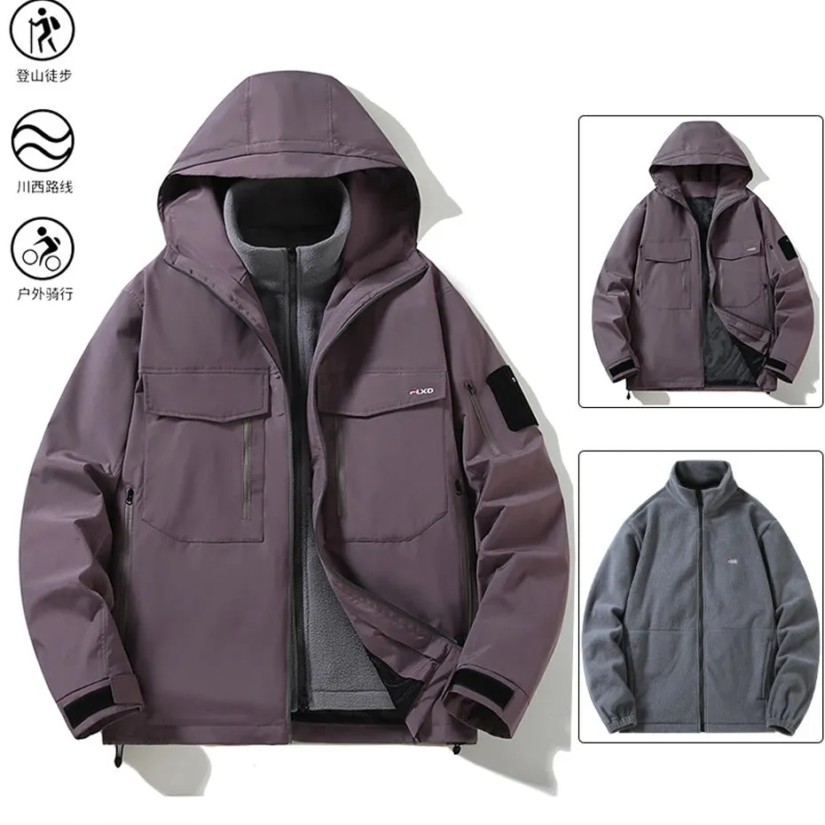 Outdoor Camp Jacket Men Waterproof Windbreaker Jacket Coat 12XL Plus Size Autumn Winter Travel Jacket Removable Liner