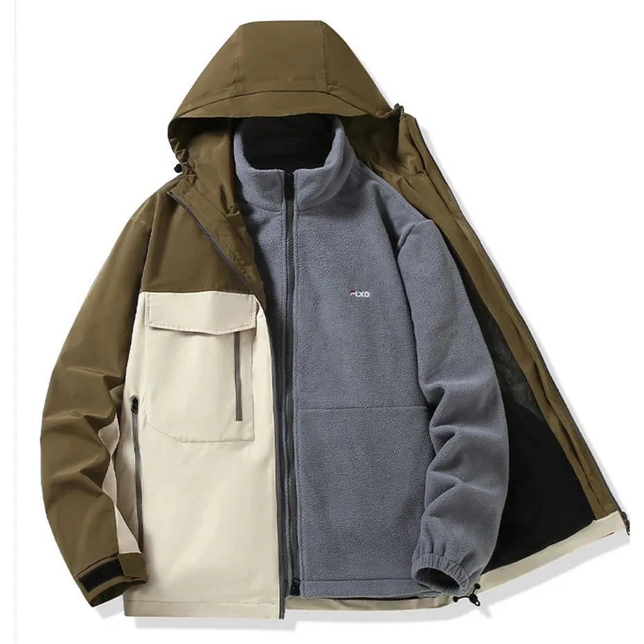 Outdoor Camp Jacket Men Waterproof Windbreaker Jacket Coat 12XL Plus Size Autumn Winter Travel Jacket Removable Liner