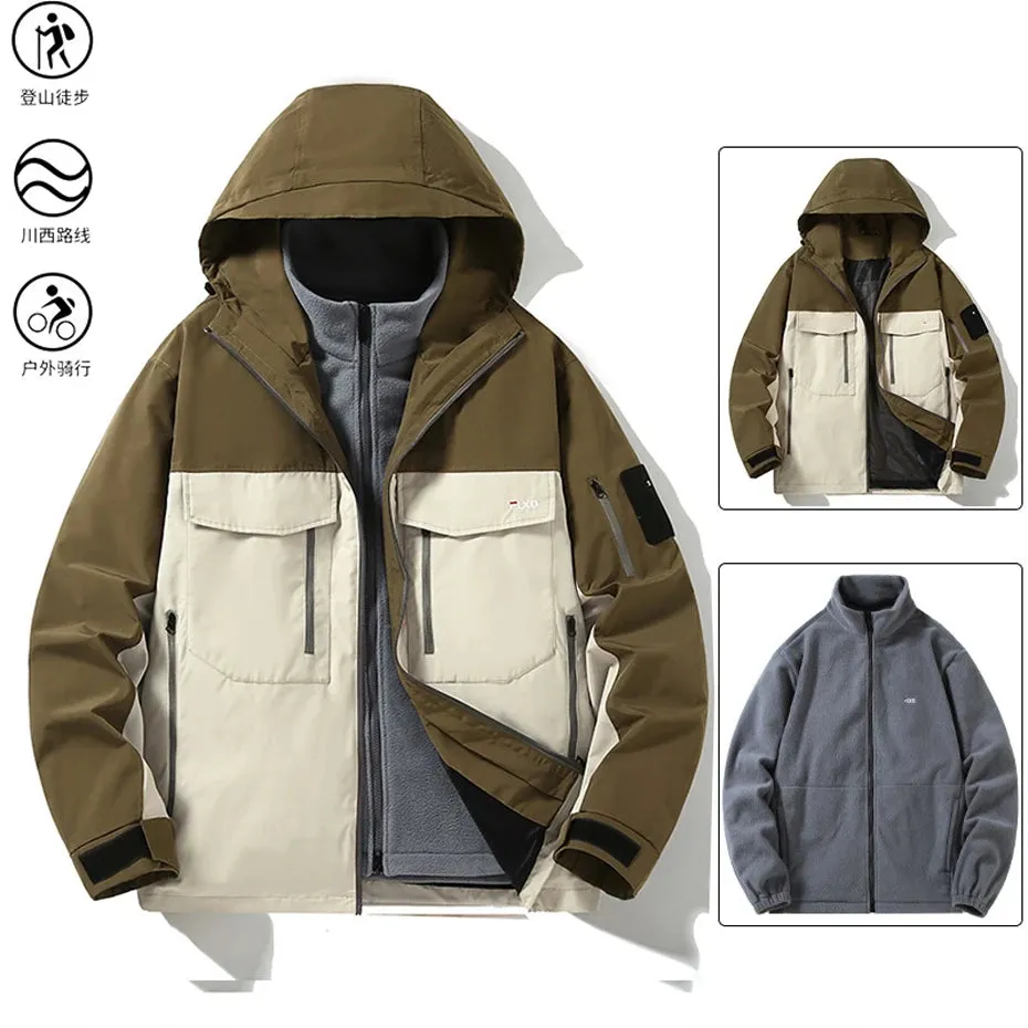 Outdoor Camp Jacket Men Waterproof Windbreaker Jacket Coat 12XL Plus Size Autumn Winter Travel Jacket Removable Liner