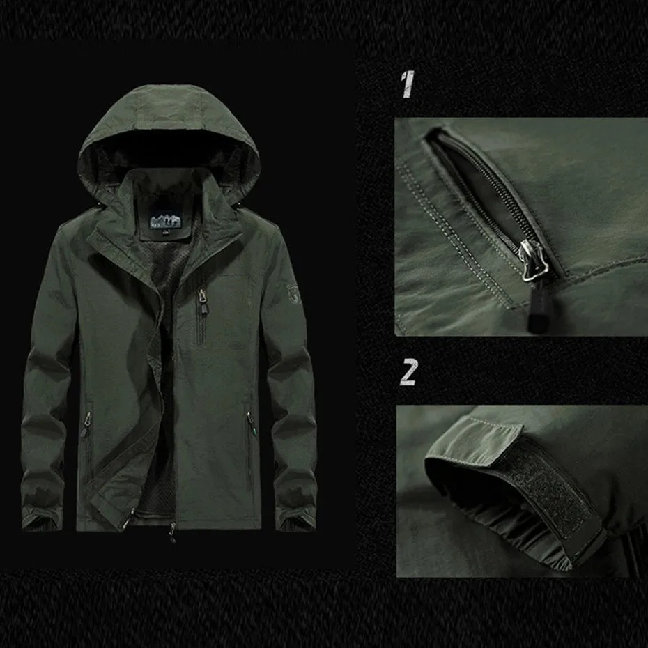 Outdoor Jacket Men Waterproof Jacket Coat Fashion Casual Camping Jackets Male Outerwear Green Windbreaker Big Size 5XL
