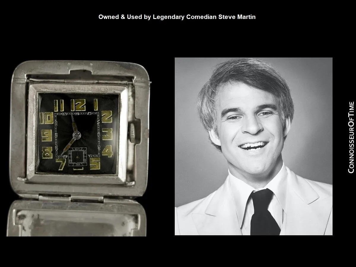 OWNED & USED BY STEVE MARTIN - 1934 Very Fine Swiss Sterling Silver Art Deco Travel Watch