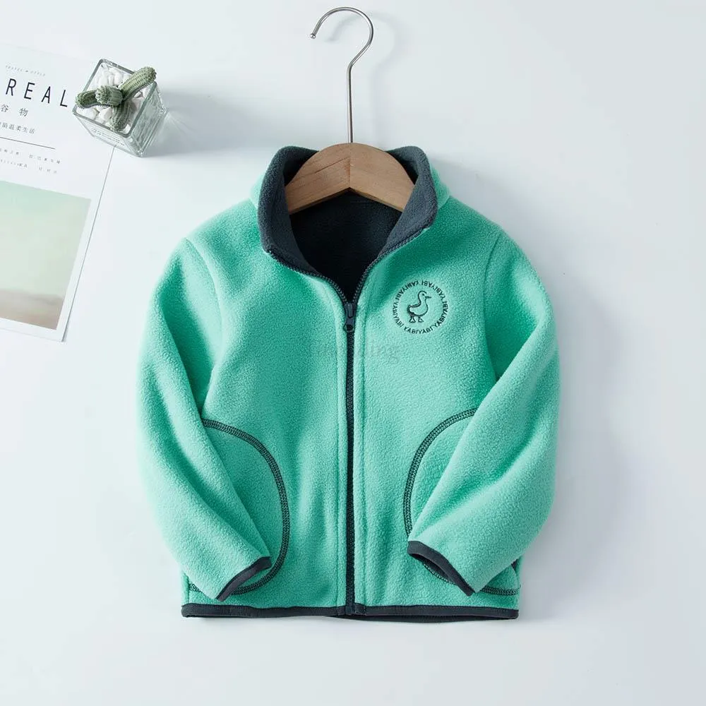 Padded Windproof Double Fleece Kids Jackets with Hood and Zipper for Boys and Girls