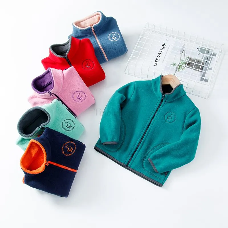 Padded Windproof Double Fleece Kids Jackets with Hood and Zipper for Boys and Girls