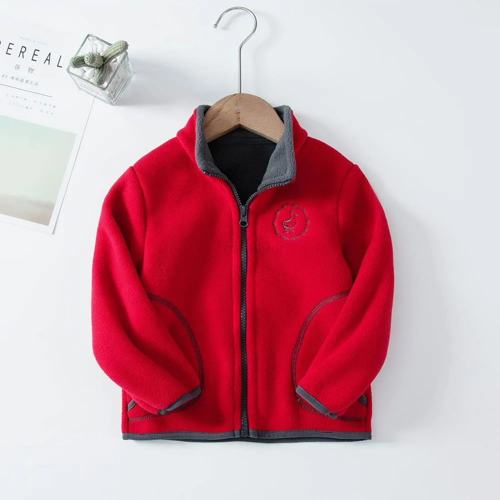 Padded Windproof Double Fleece Kids Jackets with Hood and Zipper for Boys and Girls