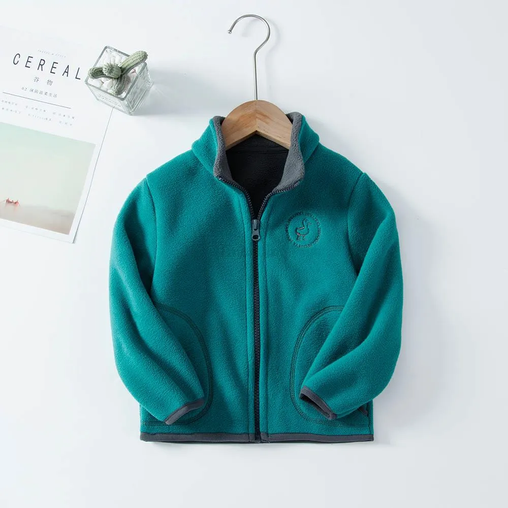 Padded Windproof Double Fleece Kids Jackets with Hood and Zipper for Boys and Girls