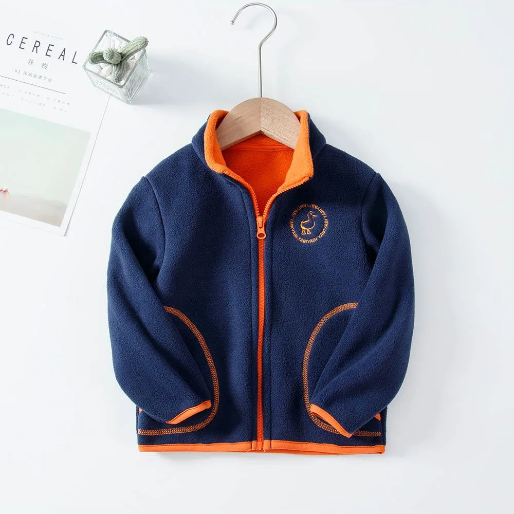 Padded Windproof Double Fleece Kids Jackets with Hood and Zipper for Boys and Girls