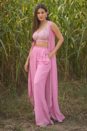 Pale Pink Bandhani Jacket Set