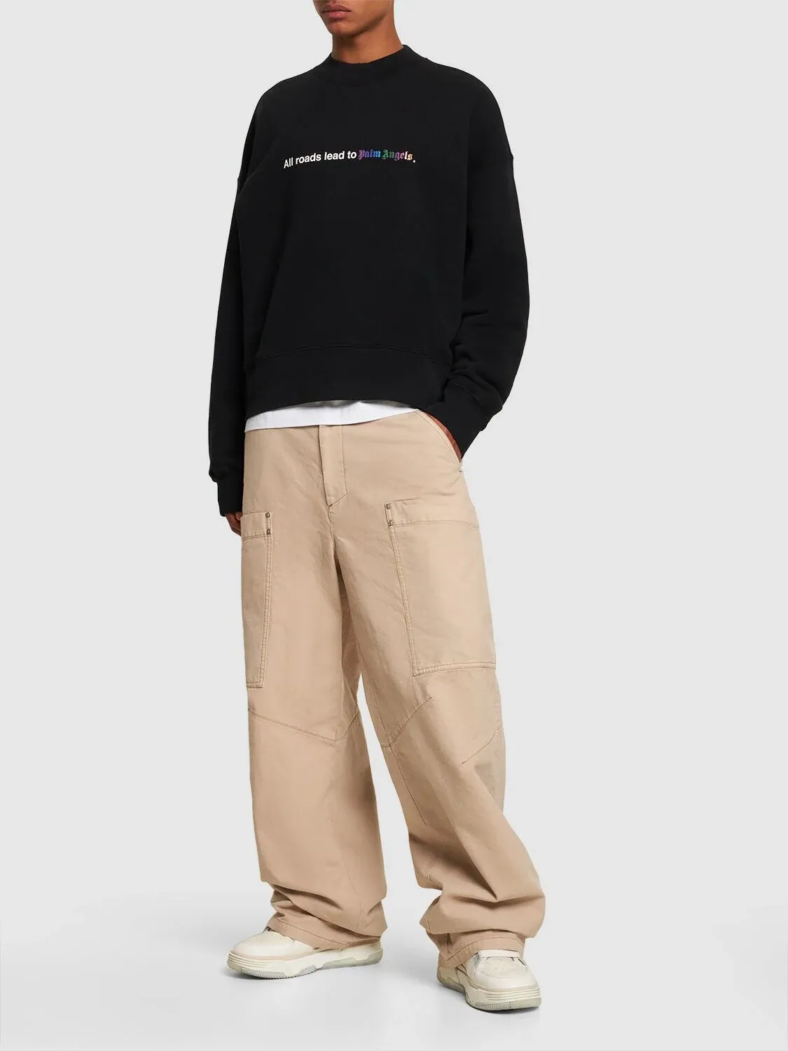 Palm Angels Slim Cargo Pants Beige Black