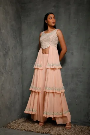 Peach Layered Top With Pants
