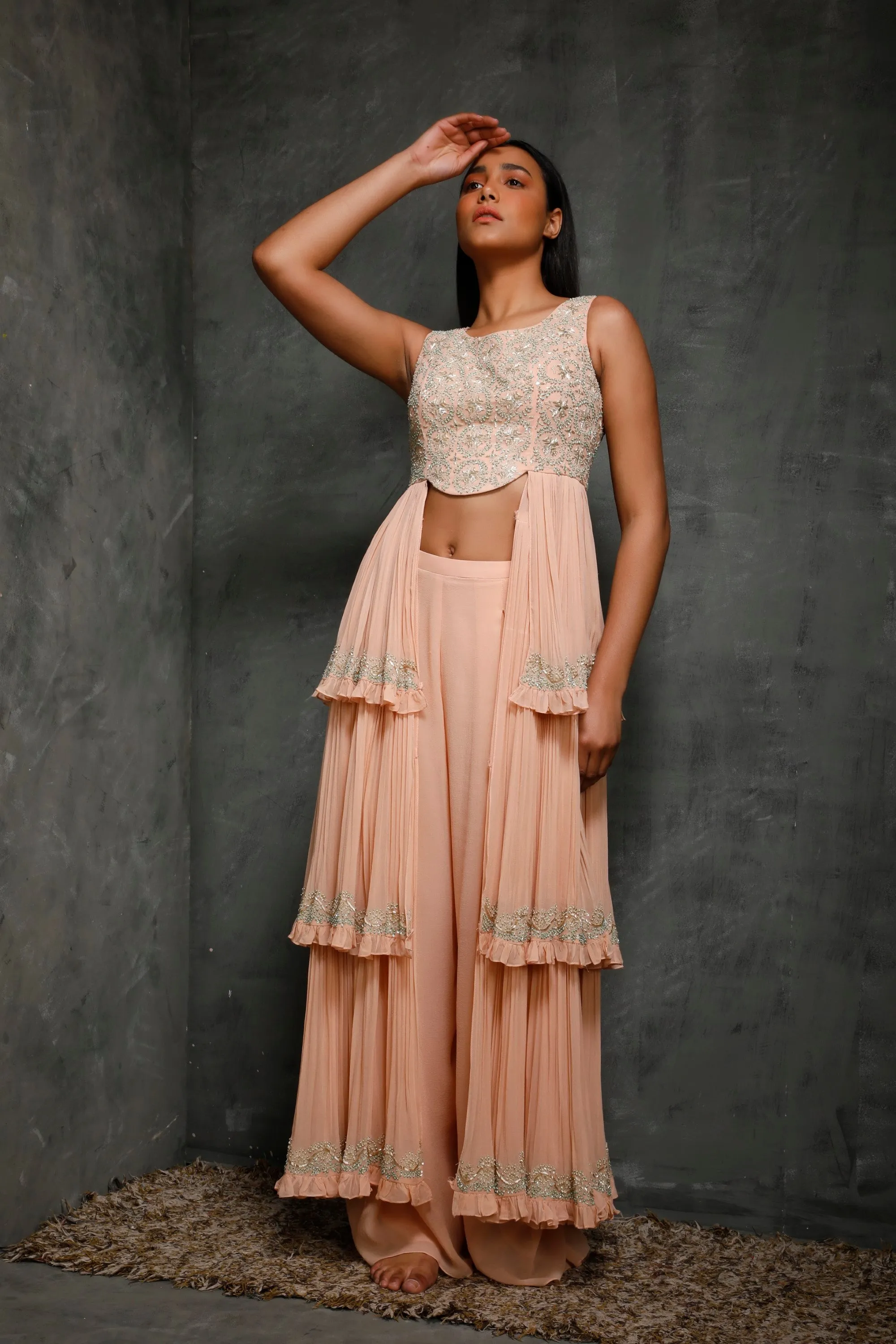 Peach Layered Top With Pants