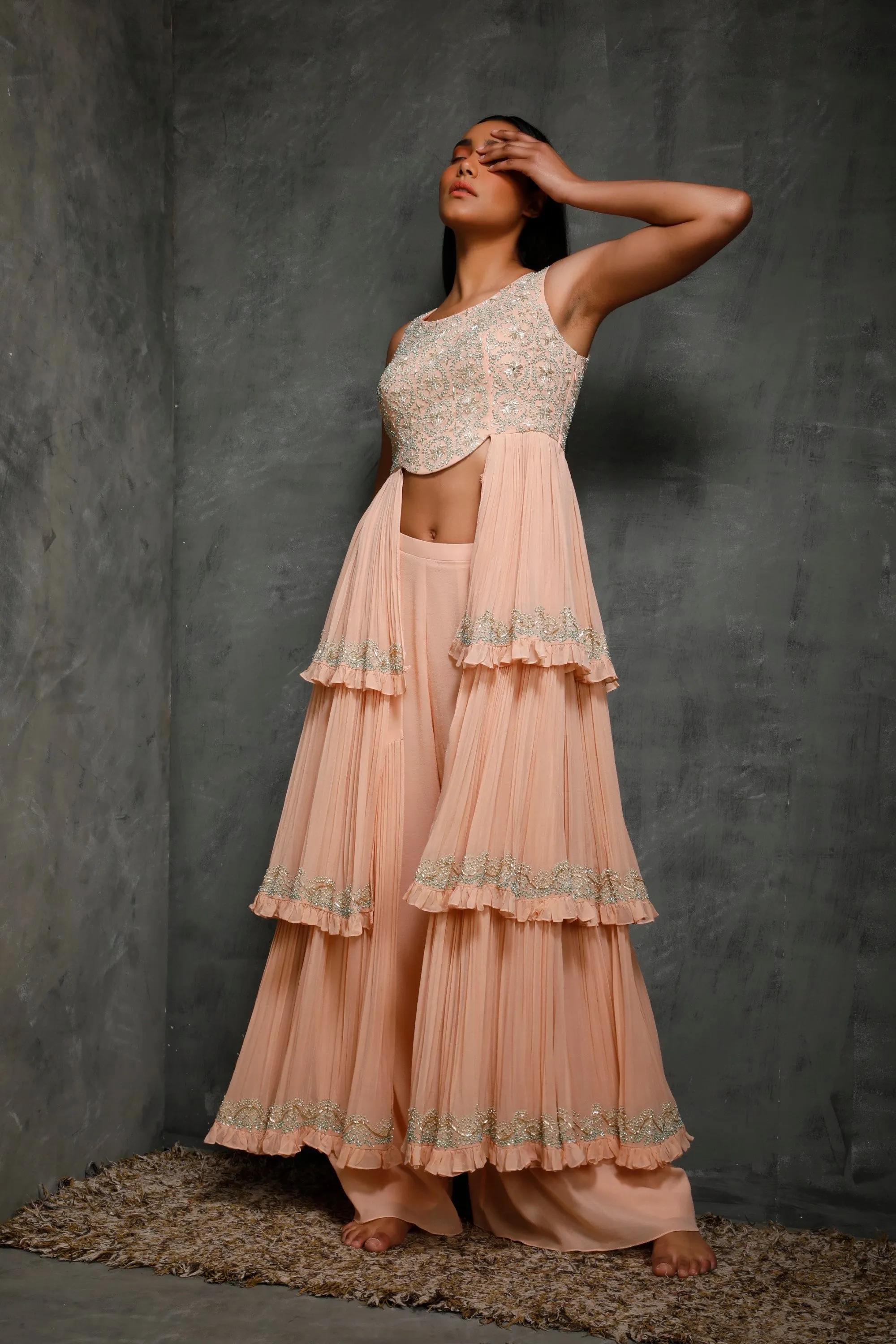 Peach Layered Top With Pants