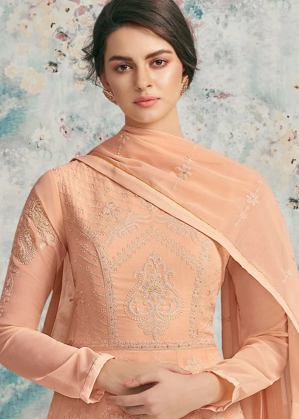 Peach Lucknowi Anarkali Suit
