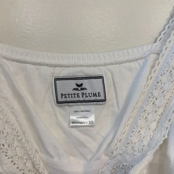 Petite Plume 100% Pima Cotton Camille Nightgown in White, size XS