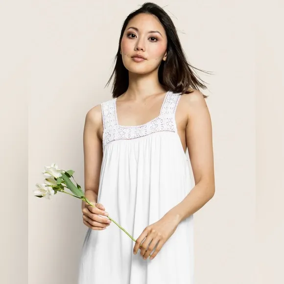 Petite Plume 100% Pima Cotton Camille Nightgown in White, size XS
