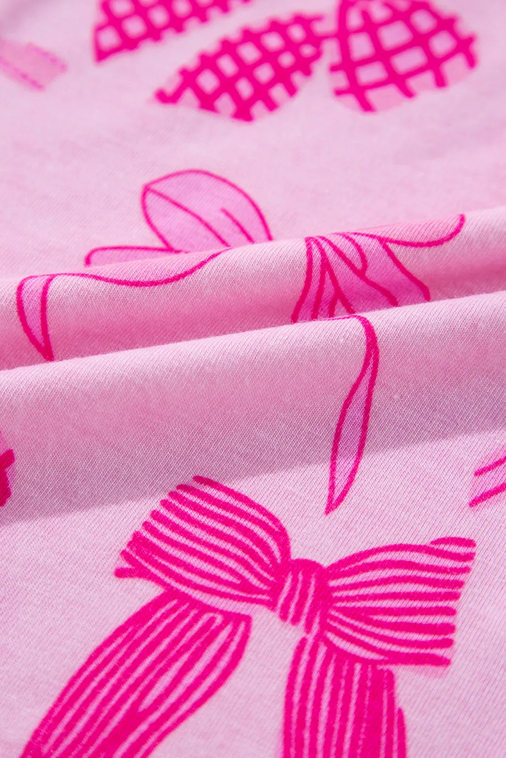 Pink Bow Print Half Sleeve Shirt and Shorts Pajamas Set