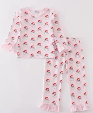 Pink Christmas Santa Claus Print Pajama Set