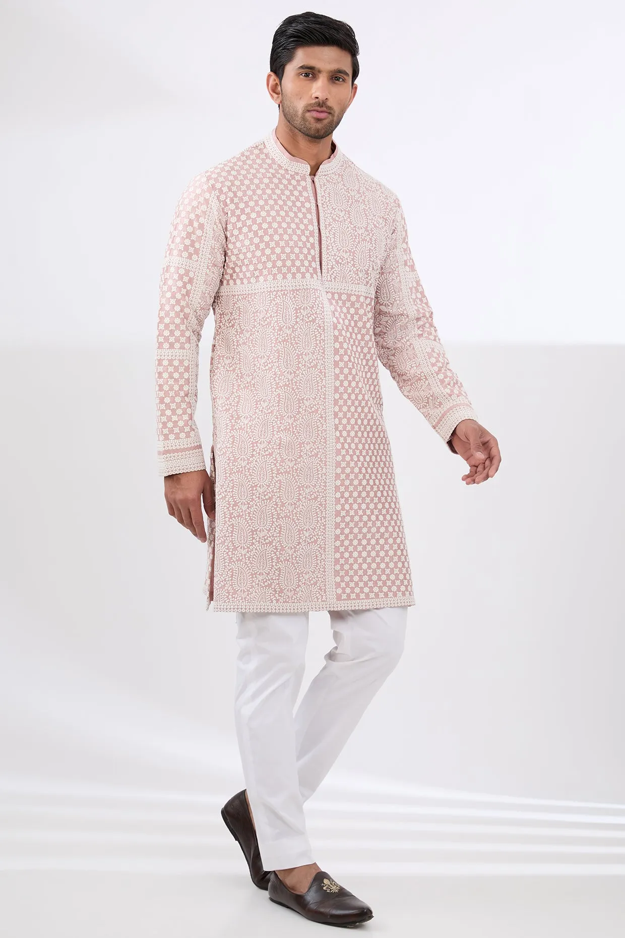Pink Silk Embroidered Kurta Set
