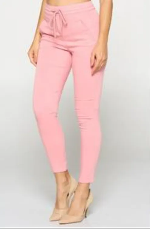 Pink soft & cozy drawstring pants