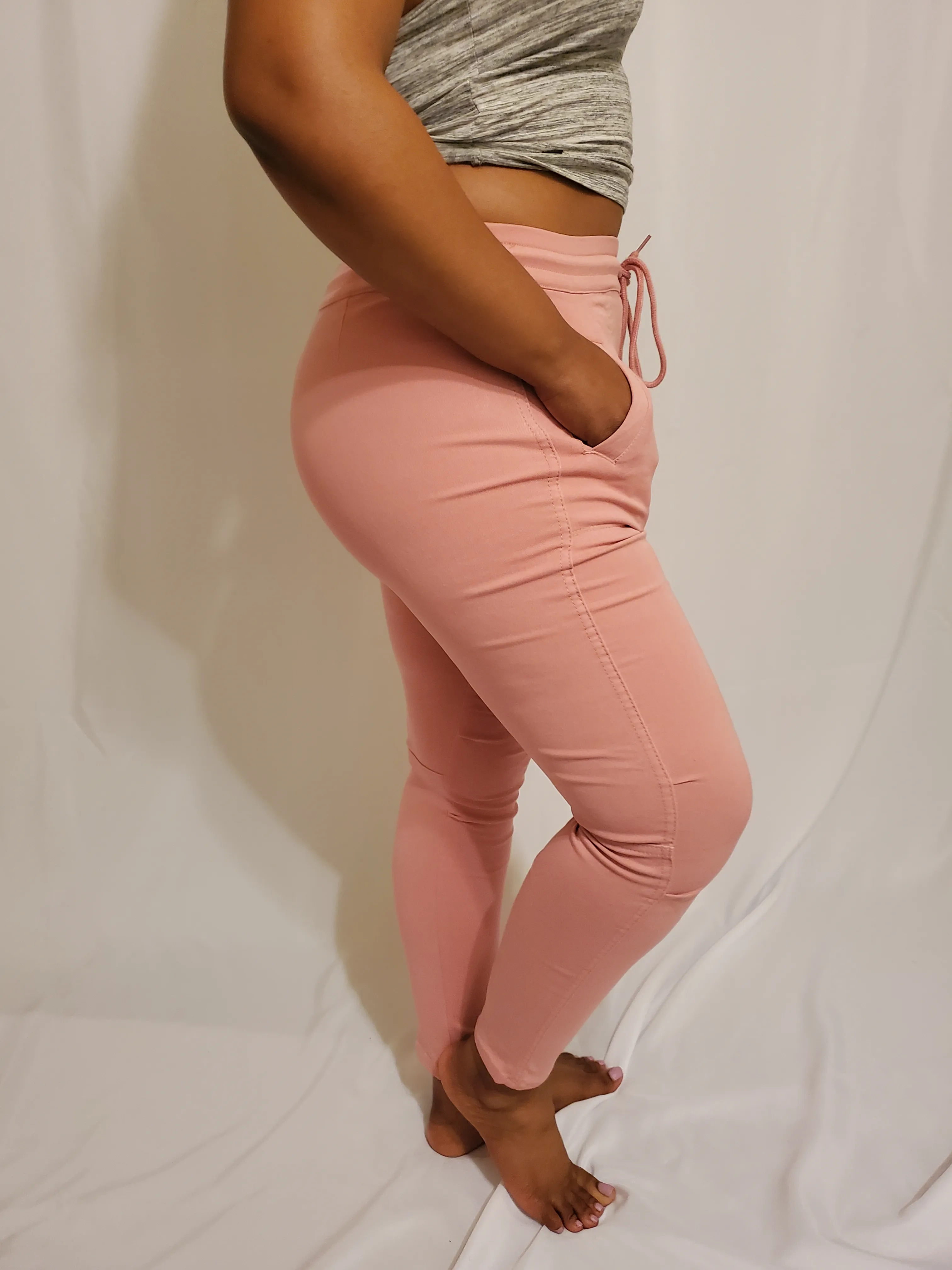 Pink soft & cozy drawstring pants