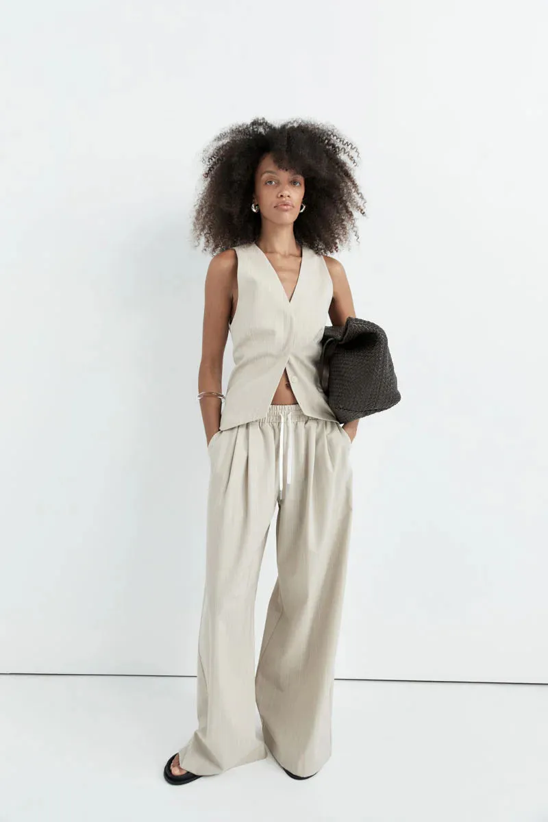 PINSTRIPE WOOL DRAWSTRING PANTS