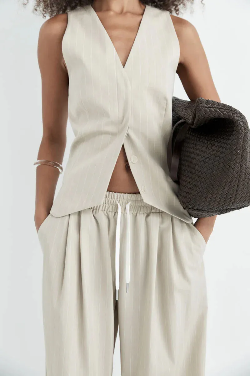 PINSTRIPE WOOL DRAWSTRING PANTS