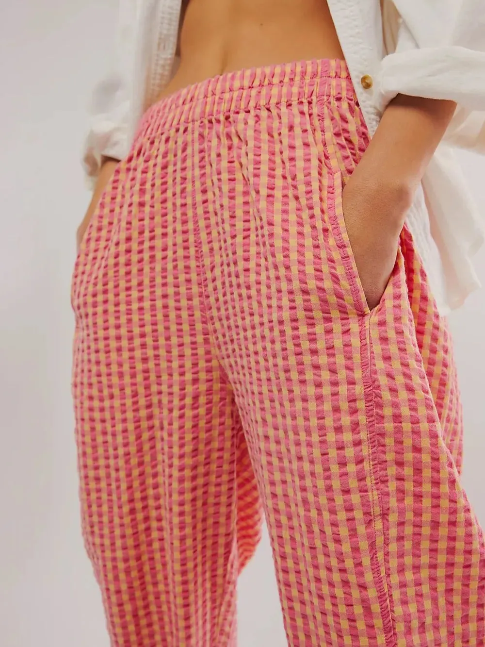 Plaid Elastic Waist Pants