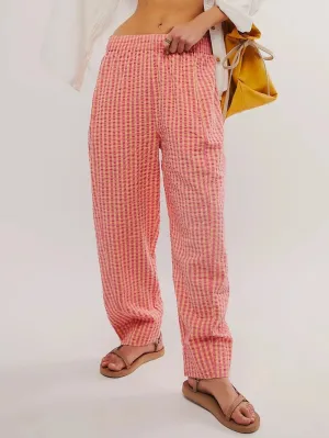 Plaid Elastic Waist Pants
