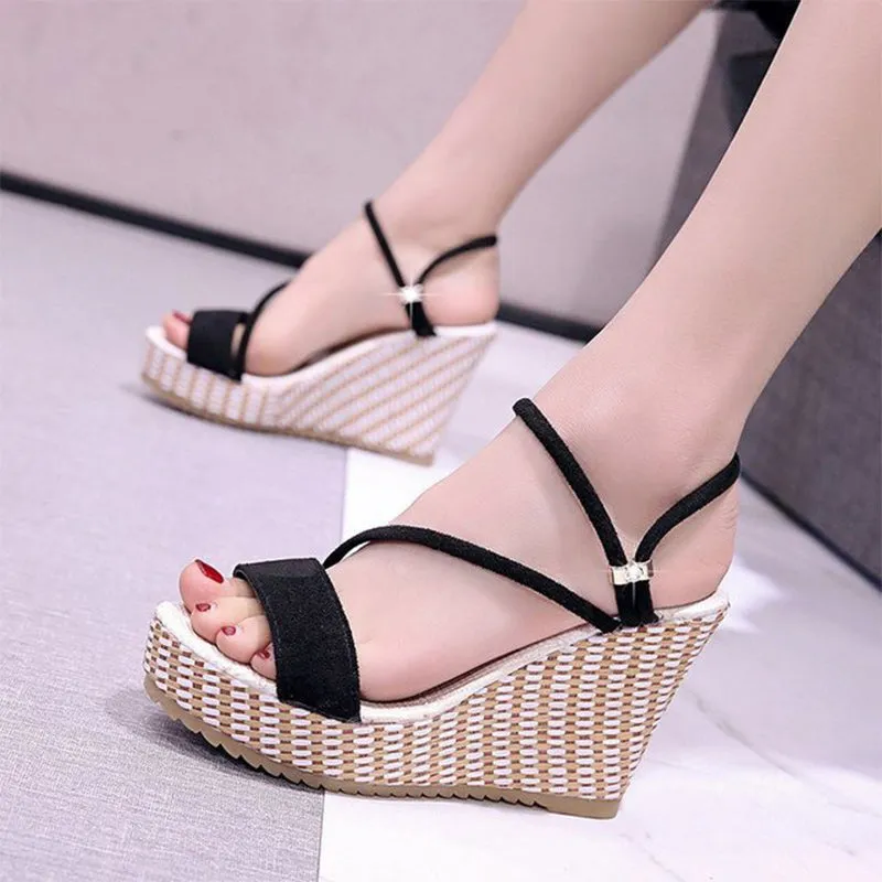 Platform Sandals Wedge Shoes Elegant Ladies Slippers Summer Sandalias Peep Toe High Heels Female Slides