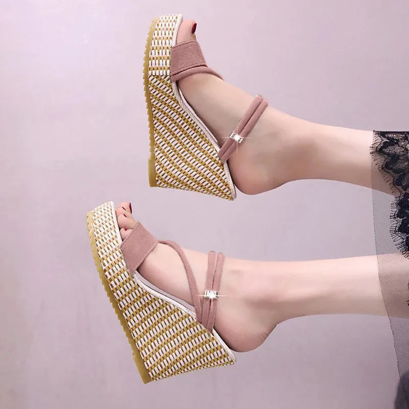 Platform Sandals Wedge Shoes Elegant Ladies Slippers Summer Sandalias Peep Toe High Heels Female Slides