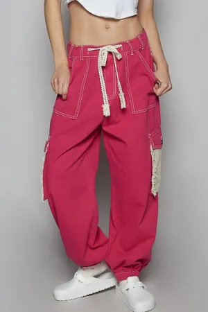 POL Crochet Overlay Pockets Drawstring Pants