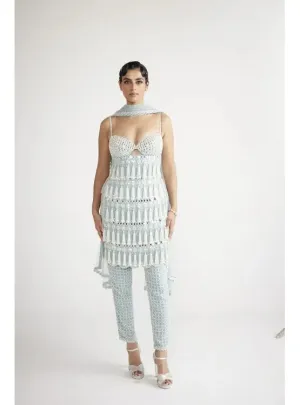 Powder Blue Chandelier Pearl Drop Pant Kurta Set