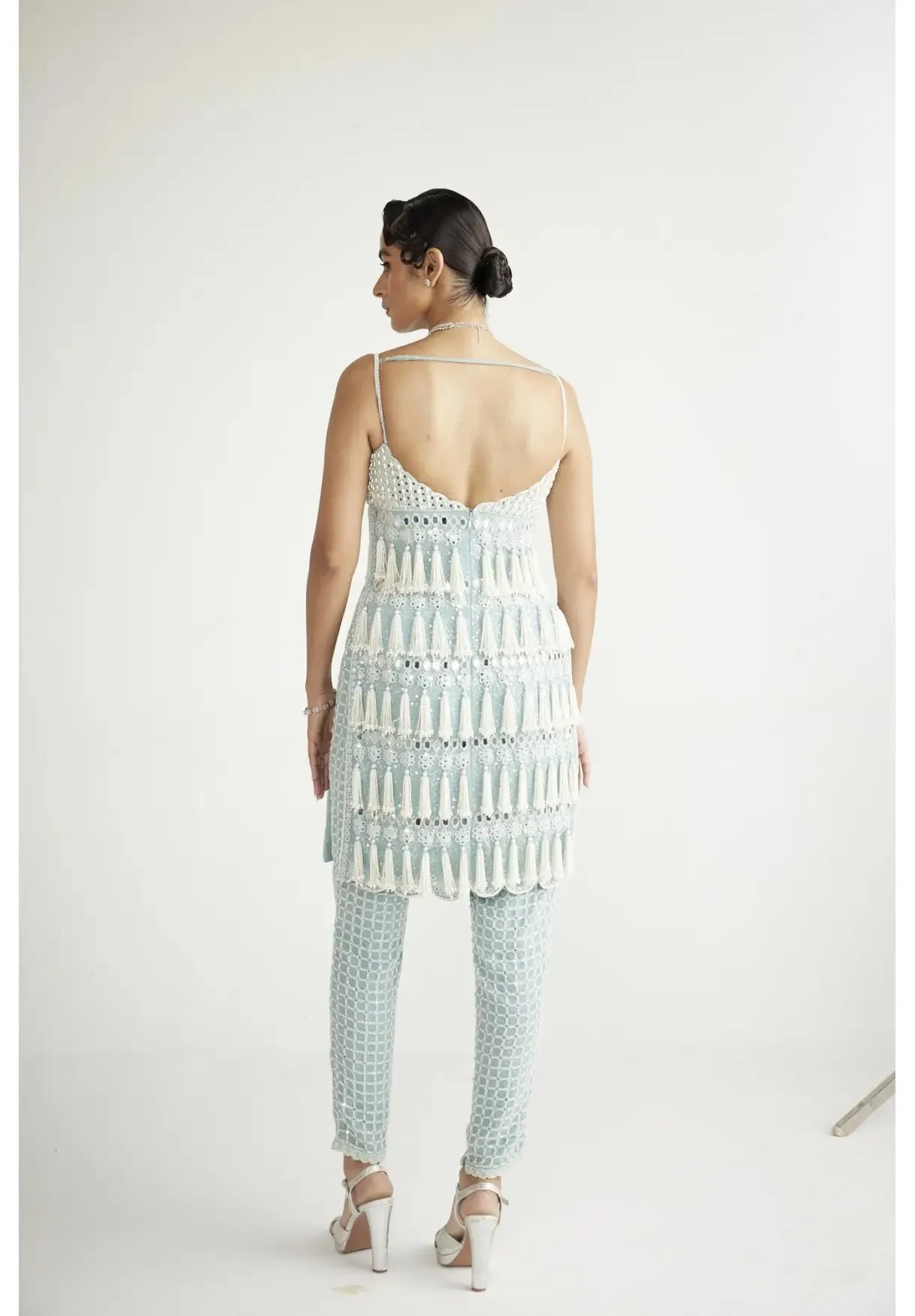 Powder Blue Chandelier Pearl Drop Pant Kurta Set