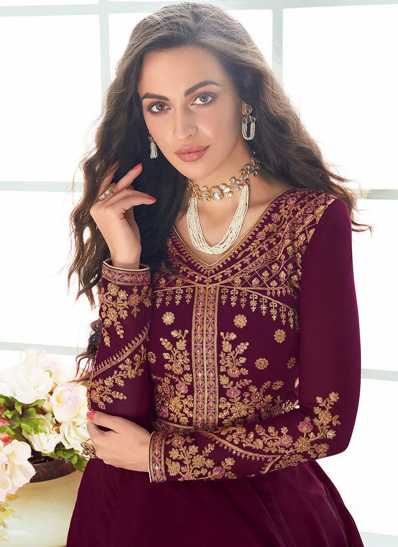 Purple And Pink Embroidered Designer Anarkali Suit
