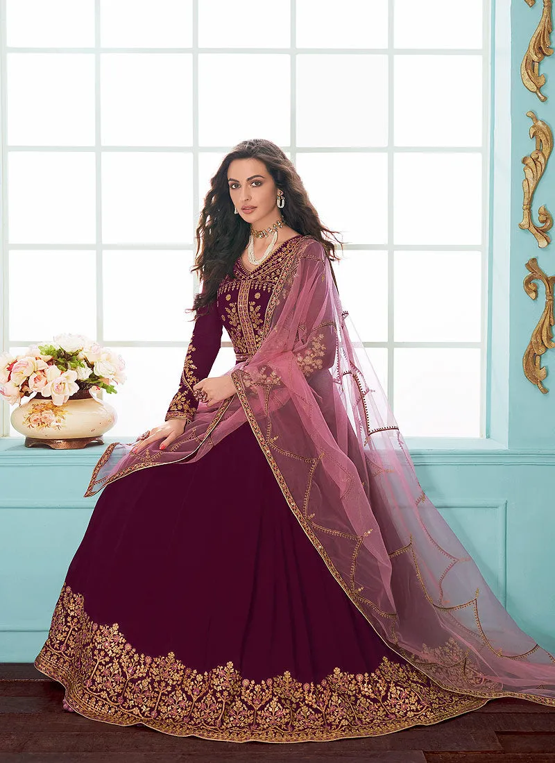 Purple And Pink Embroidered Designer Anarkali Suit