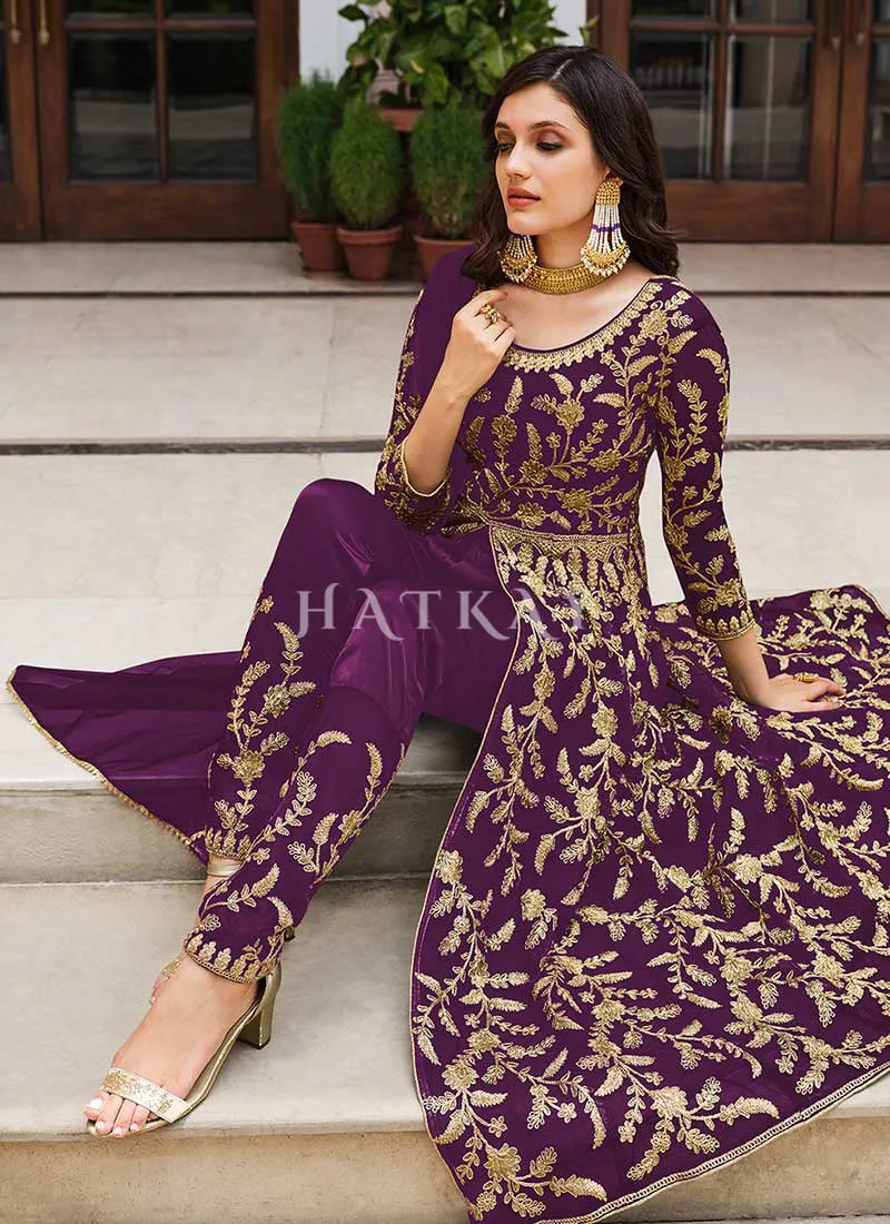 Purple Embroidered Designer Anarkali Suit