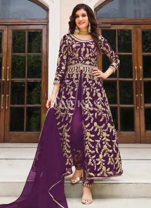 Purple Embroidered Designer Anarkali Suit