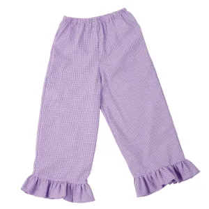 Purple Gingham Pants with Ruffles & Pockets