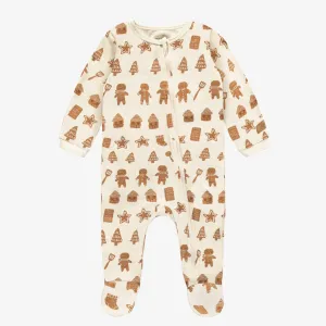 Pyjama une-pièce crème à motif de biscuits en jersey extensible, bébé || Cream one-piece pajama with an all over print of cookies in stretch jersey, baby