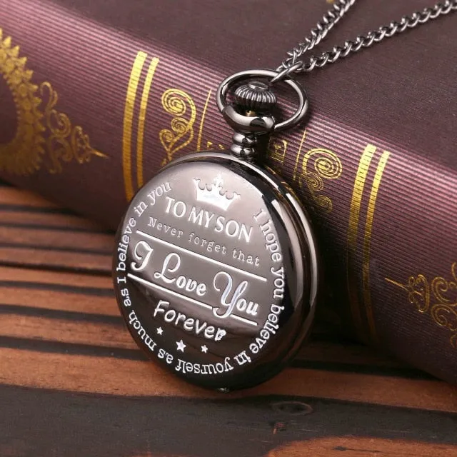 "To My Son I Love You "Series Pocket Watch Fashion Retro Roman Numeralsx Pocket Watch Pendant With Chain Quartz Unisex Nice Gift