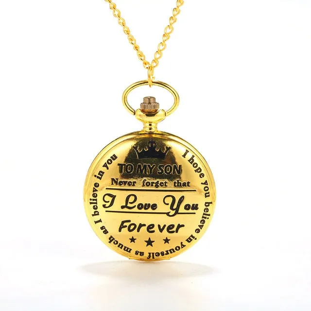 "To My Son I Love You "Series Pocket Watch Fashion Retro Roman Numeralsx Pocket Watch Pendant With Chain Quartz Unisex Nice Gift